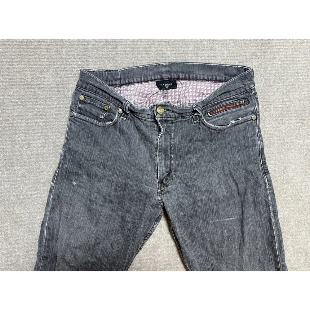 Levis 514 Jeans Mens 36x30 Gray Slim‎ Straight Distressed Denim Red Stitching